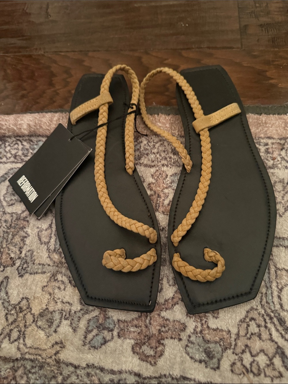 NEW Reformation x Parme Marin Toe Ring Gladiator Braided Sandals Cognac Leather - Picture 3 of 4